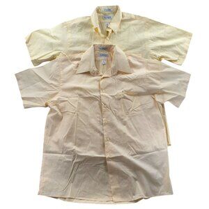 2 Van Heusen Mens Poplin Dress Shirt 17 Neck Lot Of 2 Short Sleeve Yellow Oxford